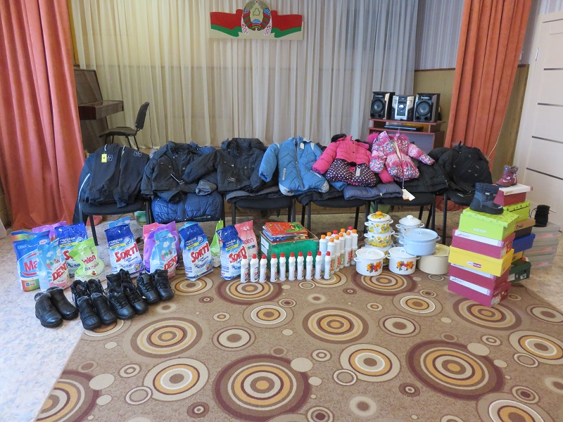 Shelter cleaning supplies, coats and boots.